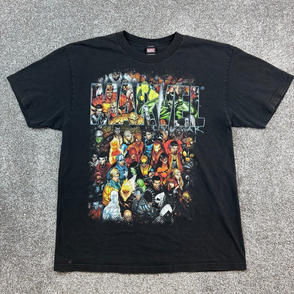 Vintage Y2k Marvel Mad Engine Shirt Mens Large Avengers Team Spider Man Iron Man